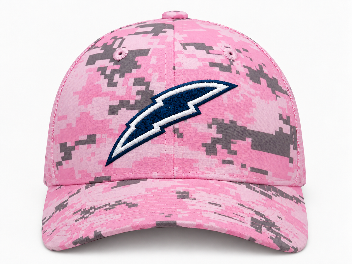 Pinked Out Lightning Cap with White Outline on Navy Lightning Bolt