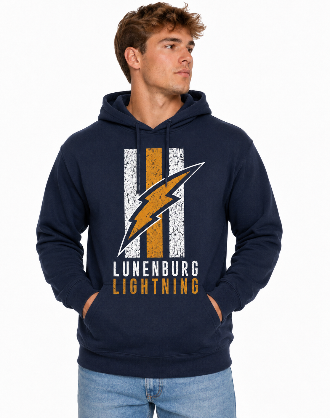 Adult Hoodie Navy & Gold Bolt