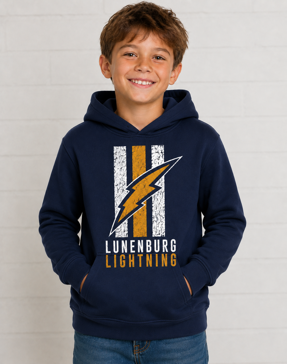Youth Hoodie Navy & Gold Bolt