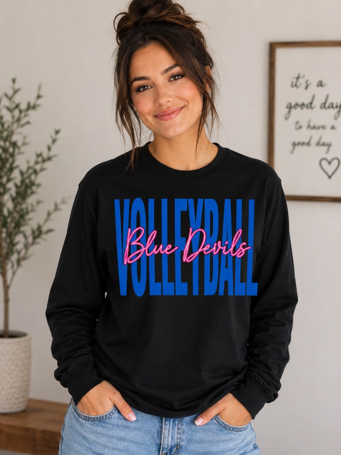 Blue Devils Script Volleyball Crewneck