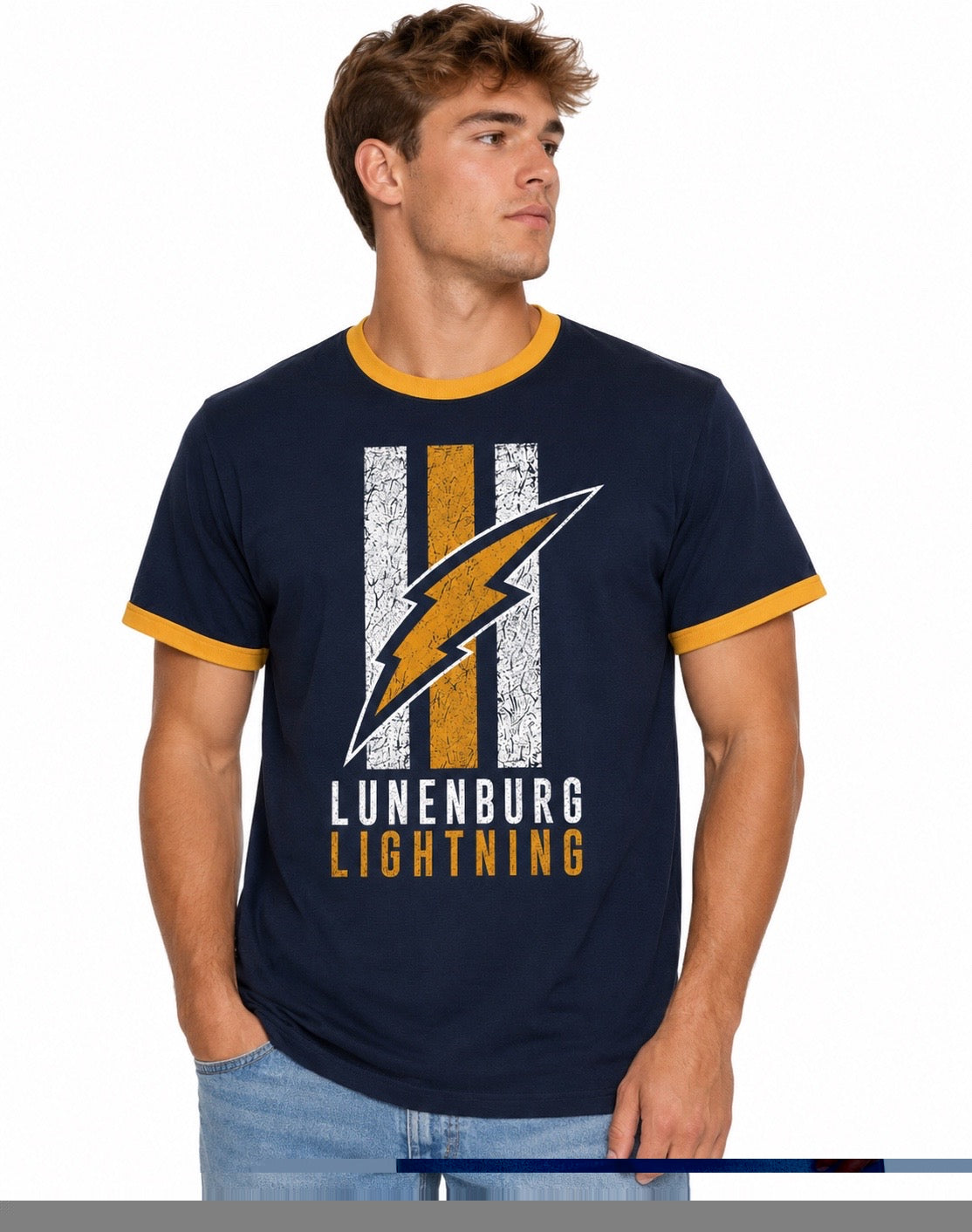 Adult Short Sleeve Navy & Gold Bolt